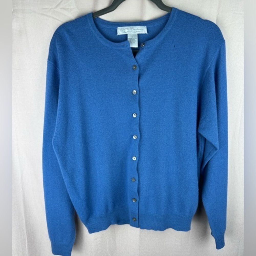 Cashmere Womens light Blue button down long Sleeve Knitwear cardigan Sweater L